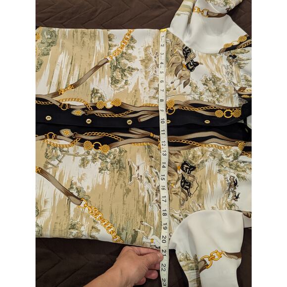 VINTAGE 90s Gianni Nicole women's size L hunting scene handkerchief style blouse - Picture 9 of 13